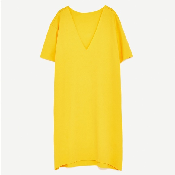 NWT Zara Yellow T-Shirt Deep V-Neck Dress - Picture 7 of 8